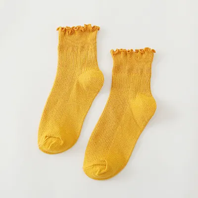 Women's Fashion Solid Color Fungus Lace Short Tube Cotton Socks