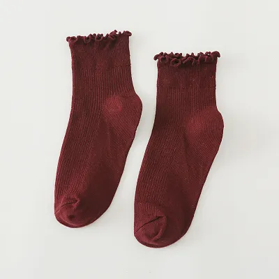 Women's Fashion Solid Color Fungus Lace Short Tube Cotton Socks