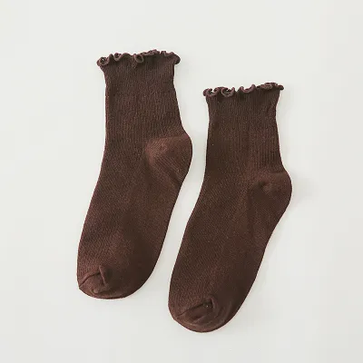 Women's Fashion Solid Color Fungus Lace Short Tube Cotton Socks