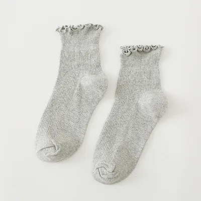 Women's Fashion Solid Color Fungus Lace Short Tube Cotton Socks