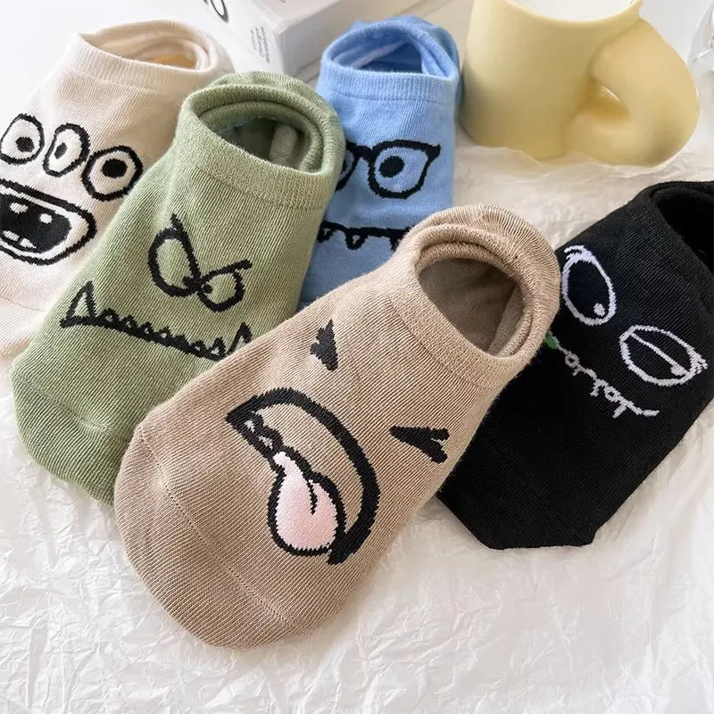 Women Cartoon Cute Funny Expression Invisible No Show Socks