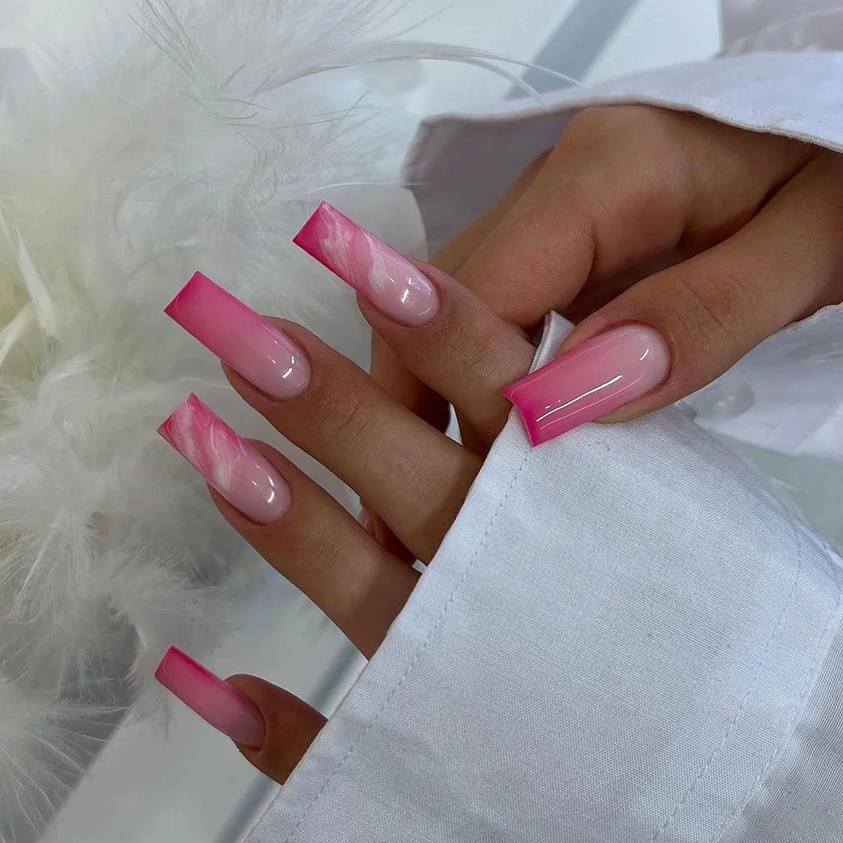 Women Fashion Gradient French Wearable Fake Nails