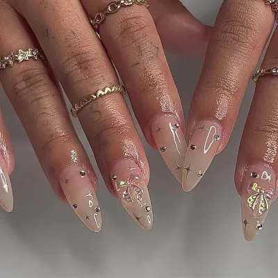 Women Fashion Three-Dimensional Ice Bow Rhinestone Silver Astral Wearable Fake Nails