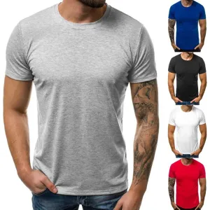 Men Casual Basic Solid Color Short Sleeve Round Neck T-Shirt