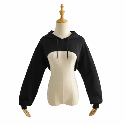 Women Autumn Loose Long-Sleeved Sports Crop Hoodie