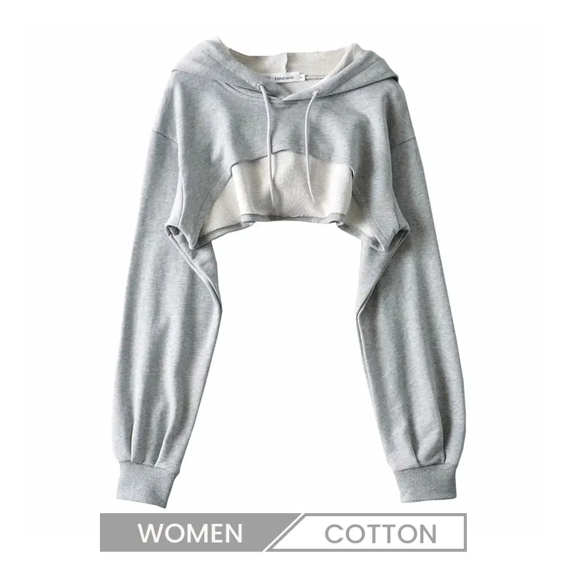 Women Autumn Loose Long-Sleeved Sports Crop Hoodie