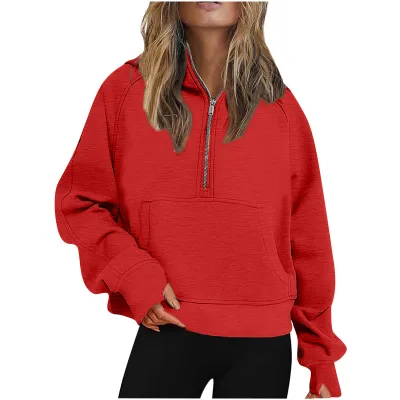 Autumn Winter Women Scuba Sports Half Zipper Yoga Hoodie