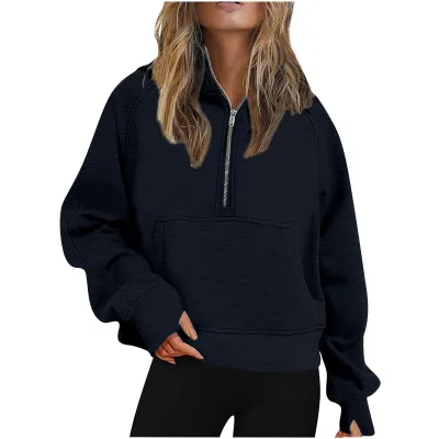Autumn Winter Women Scuba Sports Half Zipper Yoga Hoodie