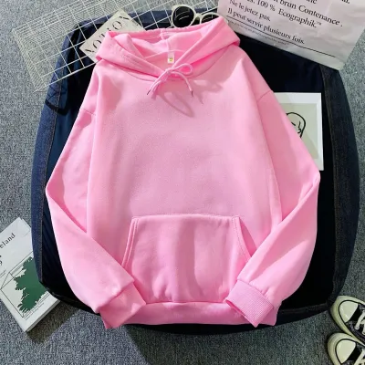 Casual Women Solid Color Pocket Long Sleeve Pullover Hoodie