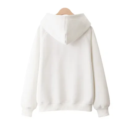 Women's Fleece-Lined Cotton Pullover Hoodie Casual Loose Fit Solid Color Spring Autumn