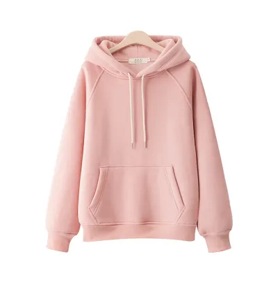 Women's Fleece-Lined Cotton Pullover Hoodie Casual Loose Fit Solid Color Spring Autumn