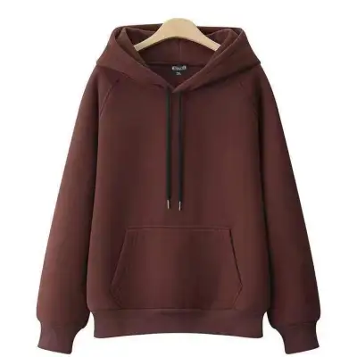 Women's Fleece-Lined Cotton Pullover Hoodie Casual Loose Fit Solid Color Spring Autumn