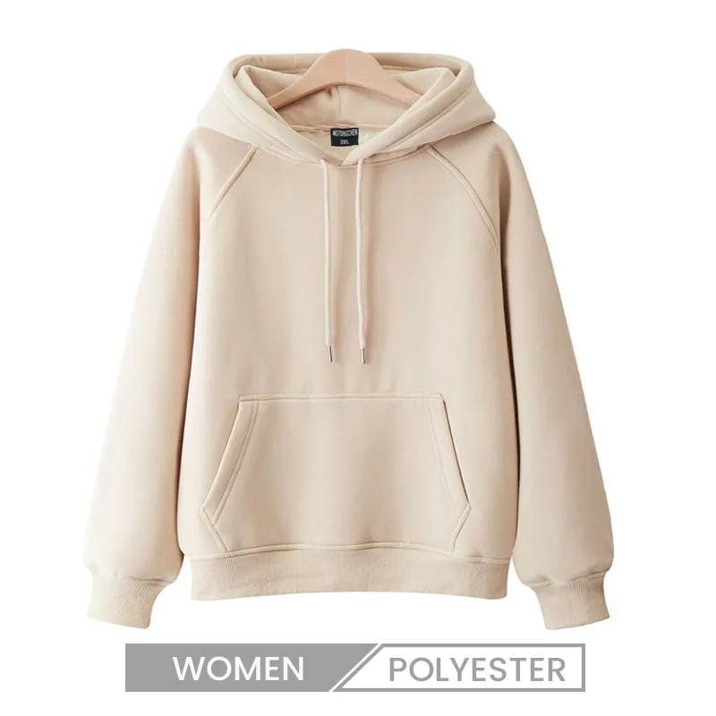 Women's Fleece-Lined Cotton Pullover Hoodie Casual Loose Fit Solid Color Spring Autumn