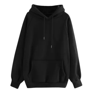 Women's Loose Fleece-Lined Thickened Long Sleeve Pullover Hoodie - Solid Color