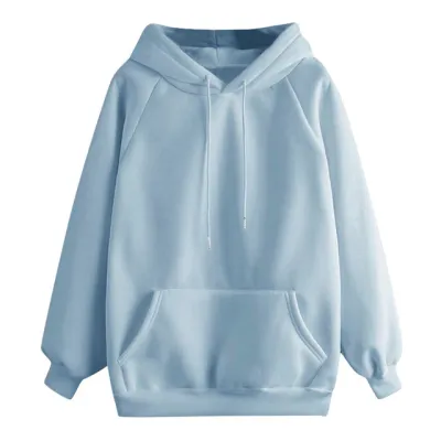 Women's Loose Fleece-Lined Thickened Long Sleeve Pullover Hoodie - Solid Color
