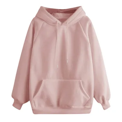 Women's Loose Fleece-Lined Thickened Long Sleeve Pullover Hoodie - Solid Color
