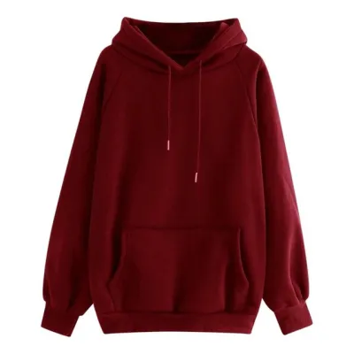 Women's Loose Fleece-Lined Thickened Long Sleeve Pullover Hoodie - Solid Color