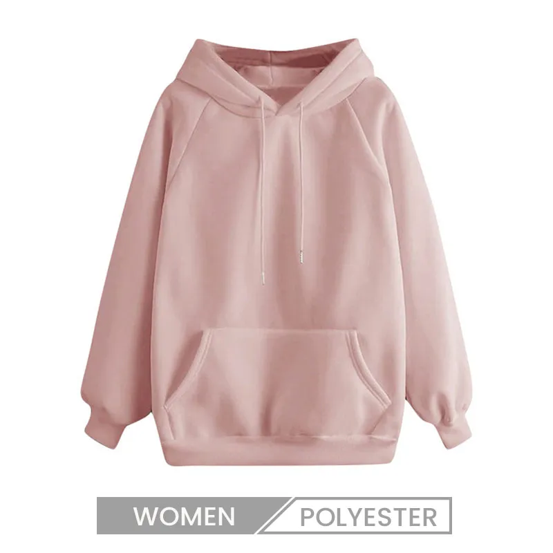 Women's Loose Fleece-Lined Thickened Long Sleeve Pullover Hoodie - Solid Color