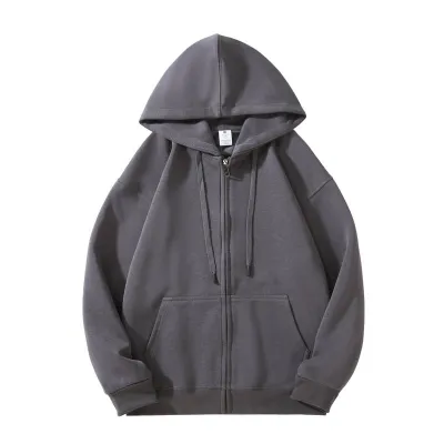 Autumn Winter Heavy 320g Cotton Cardigan Loose Zipper Solid Color Hoodie