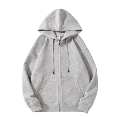 Autumn Winter Heavy 320g Cotton Cardigan Loose Zipper Solid Color Hoodie