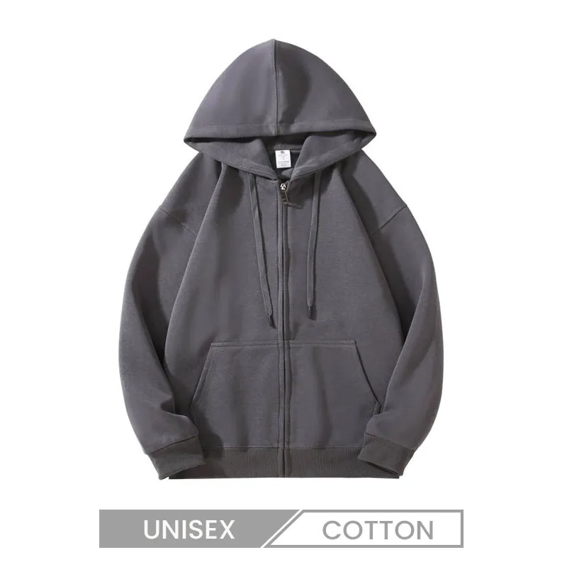 Autumn Winter Heavy 320g Cotton Cardigan Loose Zipper Solid Color Hoodie