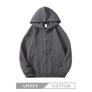 Autumn Winter Heavy 320g Cotton Cardigan Loose Zipper Solid Color Hoodie