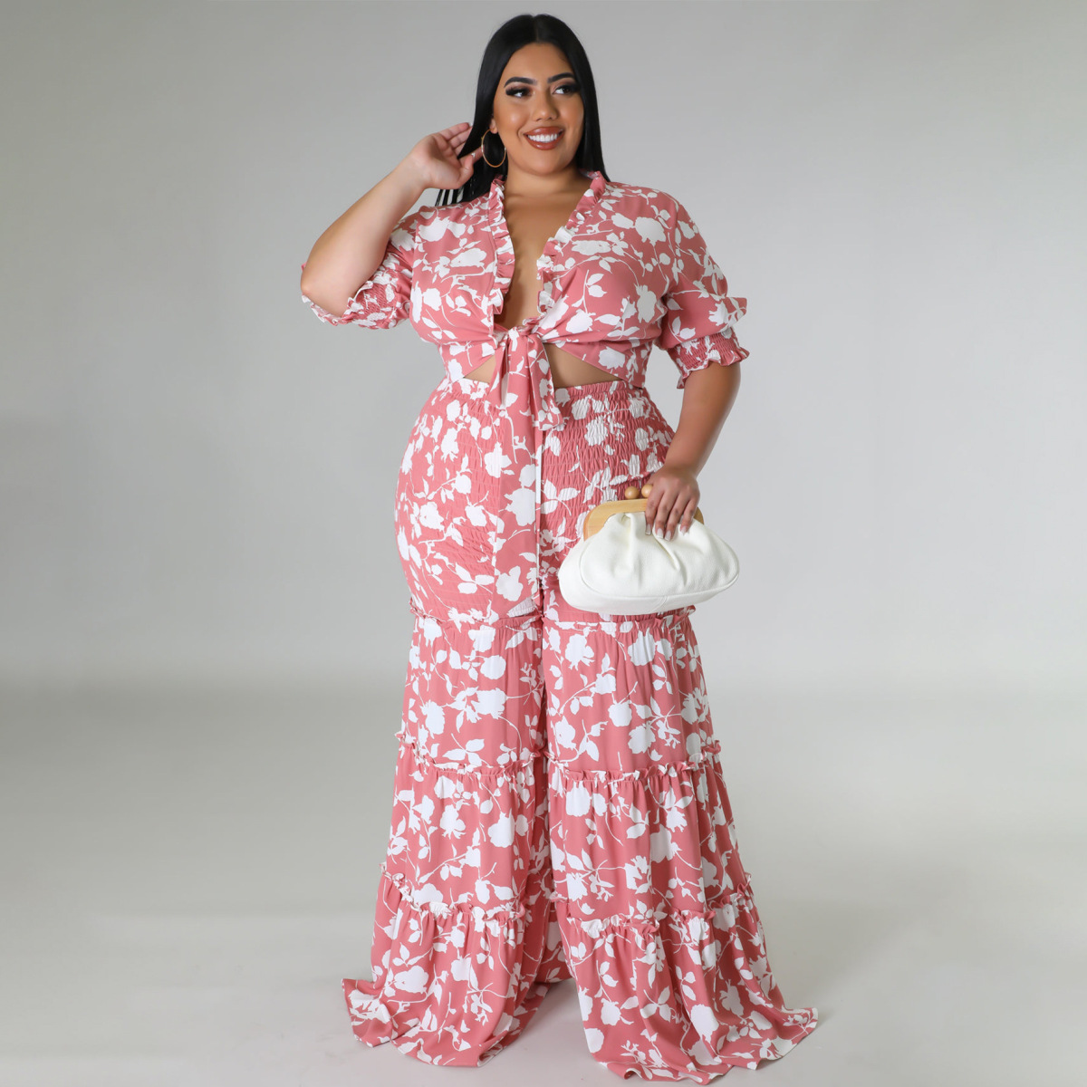5XL Plus Size Harem Pants Vintage Floral Printed Wide Leg