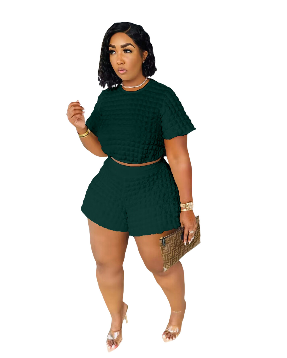 Wholesale Summer Women Fashion Plus Size Solid Color Round