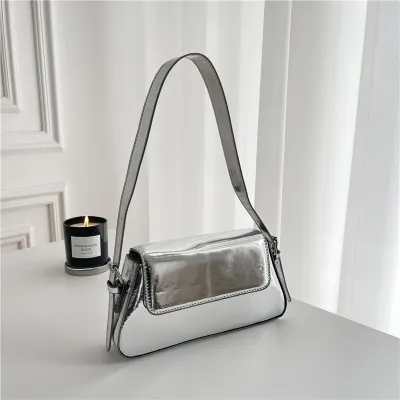 Women Fashionable Patent Leather Square Underarm Baguette Bag