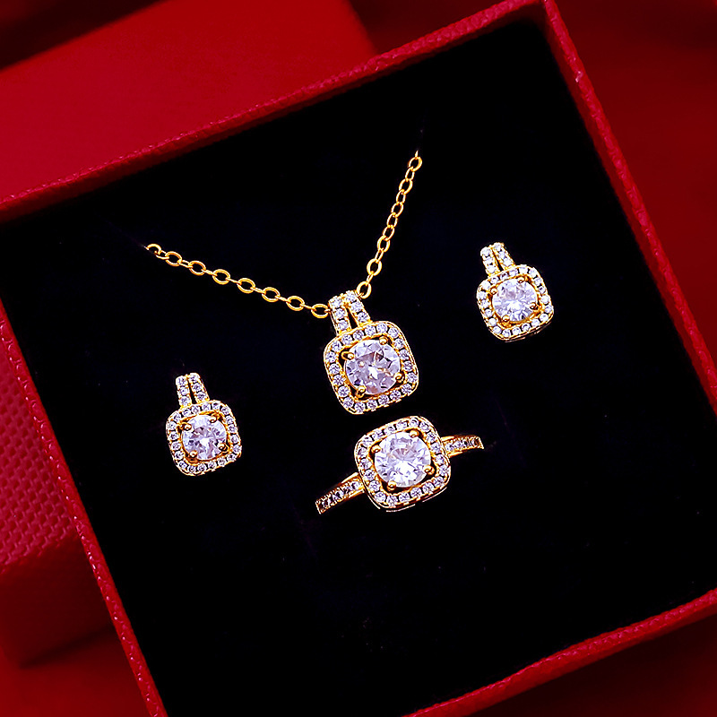 Wholesale Women Fashion Square Rhinestone Necklace Ring