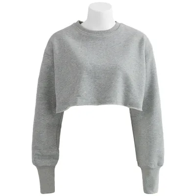 Women's Pullover Crop Sweatshirt Long-Sleeved Yoga Fitness Sportswear