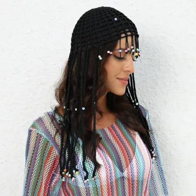 Women Ethnic Style Hollow Woven Tassel Knitted Hat