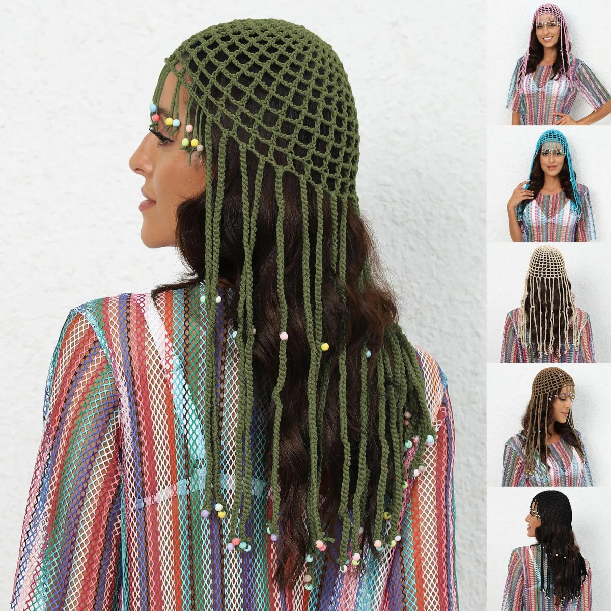 Women Ethnic Style Hollow Woven Tassel Knitted Hat