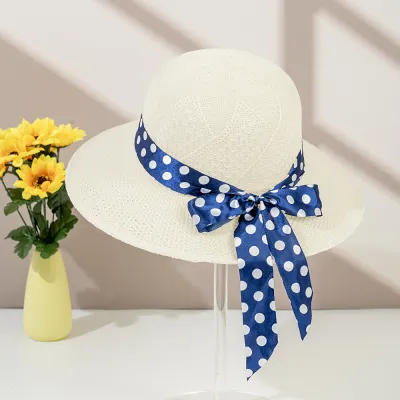 Summer Women Straw Woven Bow Ribbon Sunscreen Breathable Sun Hat