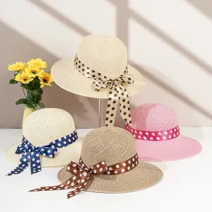 Summer Women Straw Woven Bow Ribbon Sunscreen Breathable Sun Hat