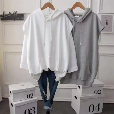 Spring And Autumn Loose Plus Size Simple Mid-Length Sleeveless Women Hoodie Pullover