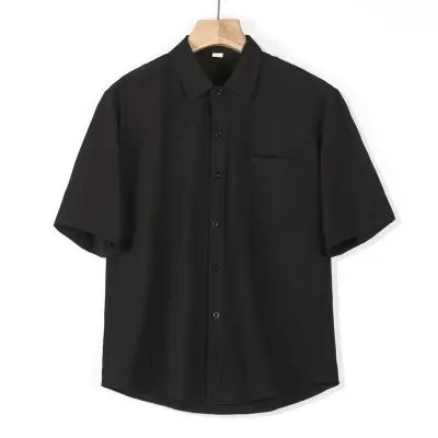 Men Casual Basic Stripe Print Plus Size Short Sleeve Lapel Cardigan Shirt