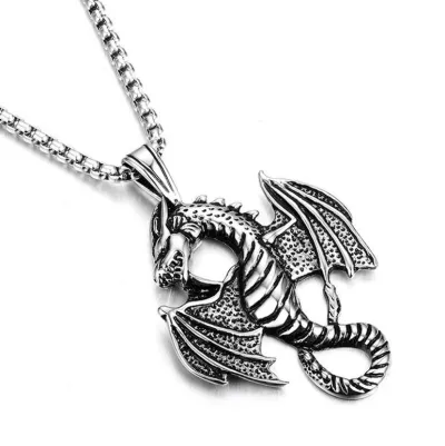Men's Fashion Hip Hop Vintage Stainless Steel Necklace With Alloy Pendant