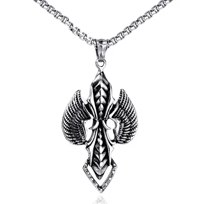 Men's Fashion Hip Hop Vintage Stainless Steel Necklace With Alloy Pendant