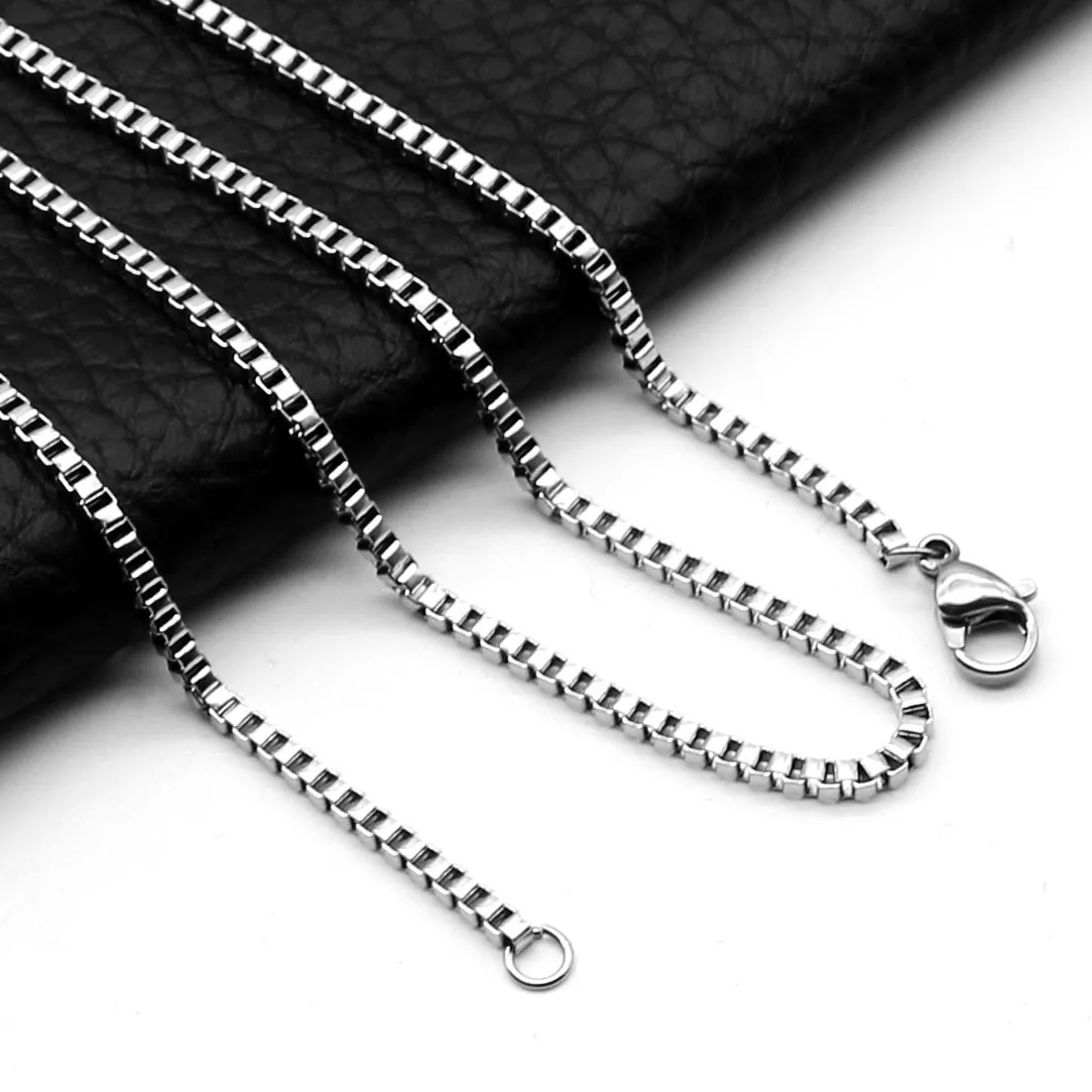 Men Fashion Casual Stainless Steel Geometric Box Chain Necklace DIY