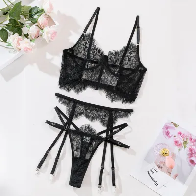 Women Sexy Lace Perspective Shaper Three-Piece Bra Set
