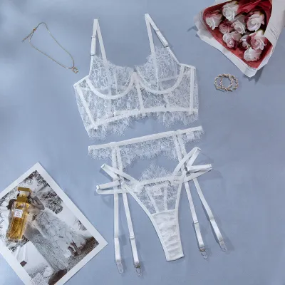 Women Sexy Lace Perspective Shaper Three-Piece Bra Set