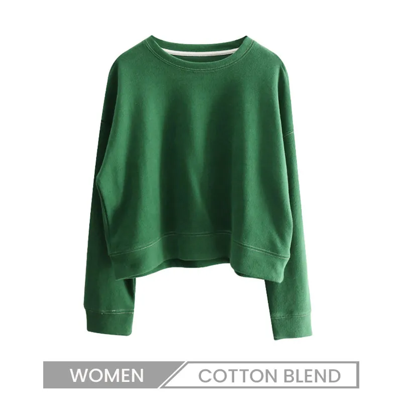 Women Loose Pullover Sweatshirt Casual Long-Sleeved Crewneck Solid Color