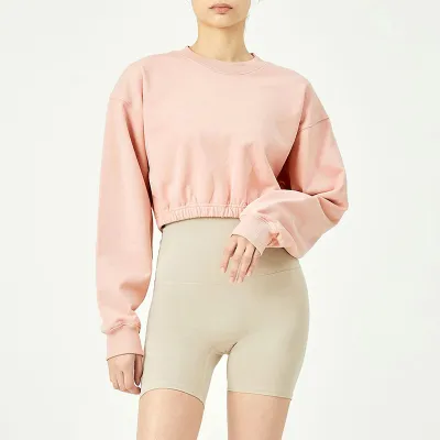 Autumn Winter Cotton Crewneck Women Fitness Sports Crop Pullover Sweatshirt