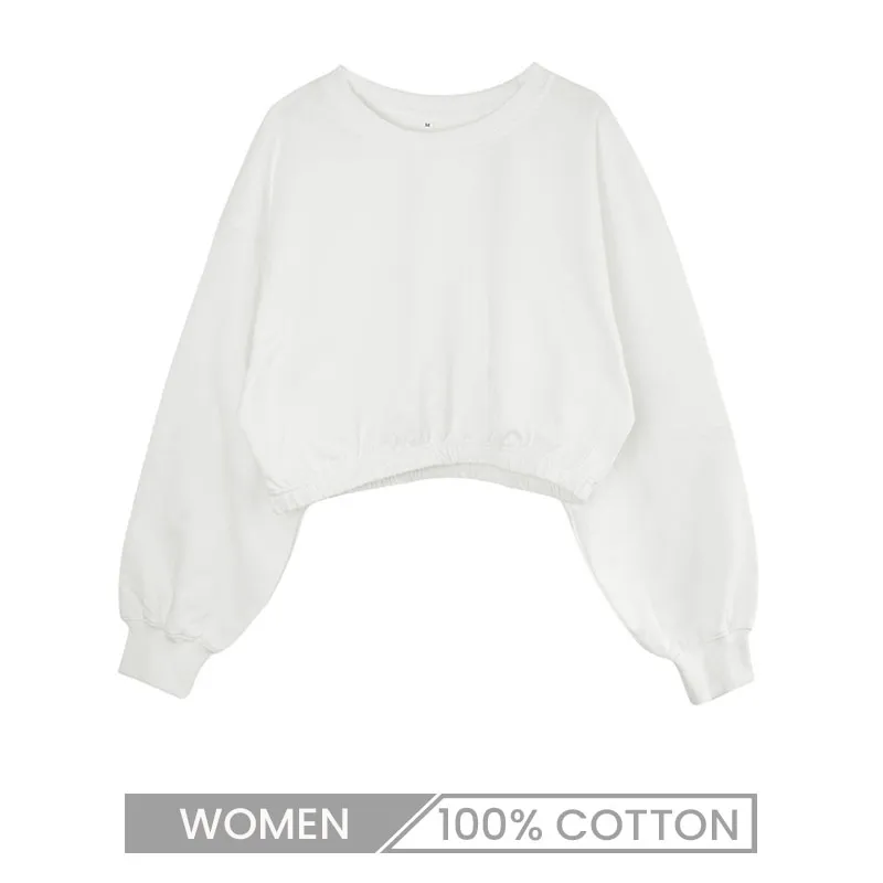 Autumn Winter Cotton Crewneck Women Fitness Sports Crop Pullover Sweatshirt