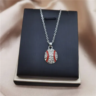 Women Fashion Baseball Diamond Earrings Necklace Set Alloy Simple Commuter Jewelry