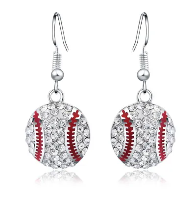 Women Fashion Baseball Diamond Earrings Necklace Set Alloy Simple Commuter Jewelry