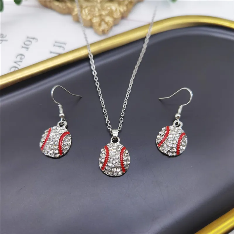 Women Fashion Baseball Diamond Earrings Necklace Set Alloy Simple Commuter Jewelry