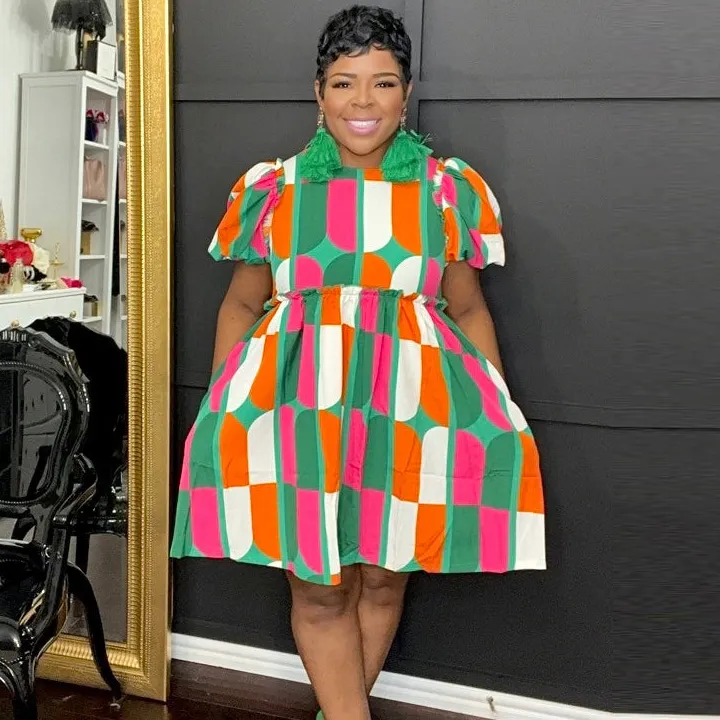 Women's Plus Size Camouflage Print Midi Dress Short Sleeve Street Hipster Style
