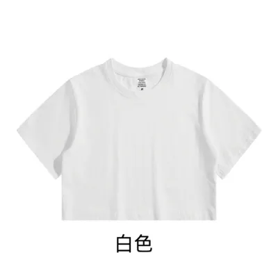 Summer Women Casual Solid Color Round Neck Short Sleeve Crop Cotton T-Shirt